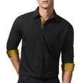 thumbnail image 3 of HISDERN Men's Long Sleeve Dress Shirt Casual Button Down Shirt Formal Business Shirt Black Gold, 3 of 7