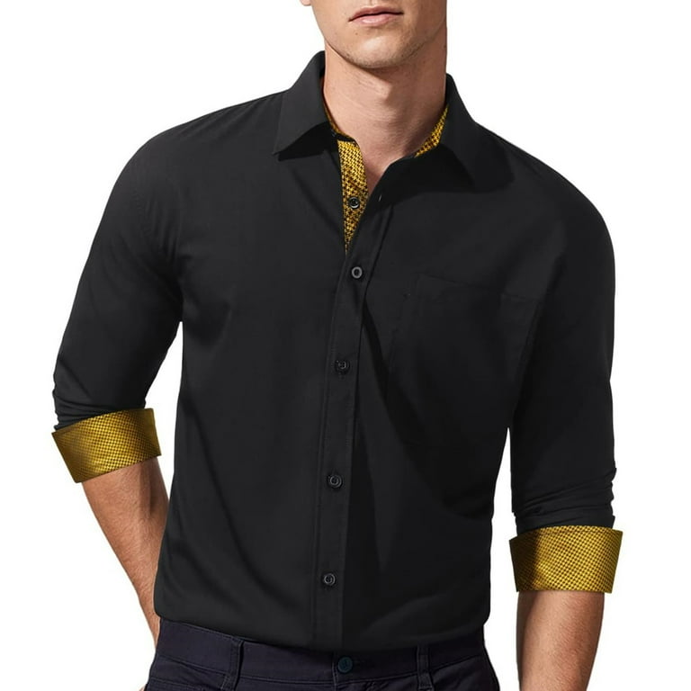HISDERN Men's Dress Shirts, Black Gold, Long Sleeve, Casual Button Down,  Formal Business - Walmart.com