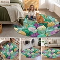 thumbnail image 6 of Luxury Leaves Round Living Room Rugs 8 ft, Green Purple Abstract Gorgeous Leaf Washable Large Area Rug with Non-Slip Sturdy Edge Binding Round Carpet for Dining Room Kitchen Office, 6 of 9