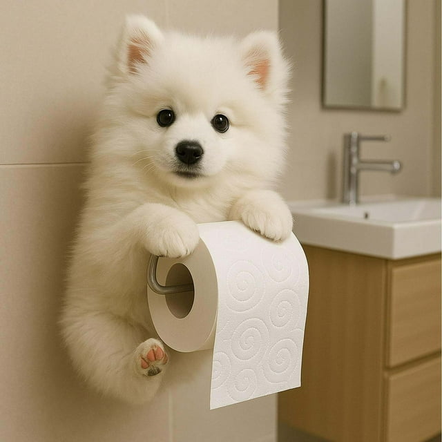 ZZkhGO Porte-Papier Hygiénique pour Chien, Design d'Animal Mignon Mural, Distributeur de Rouleaux de Papier en Résine pour Déco de Salle de Bain