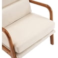 thumbnail image 3 of High Back Solid Wood Armrest Backrest Iron Frame Linen Indoor Leisure Chair Off-white, 3 of 18