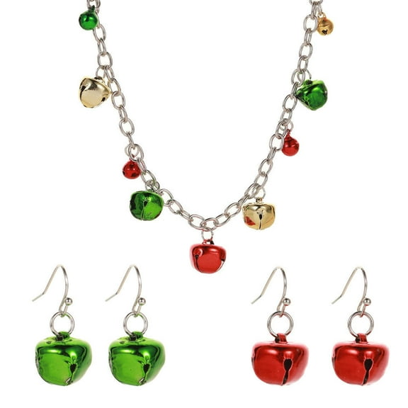 LOLIPPYY 3Pcs Christmas Jewelry Set Necklace and Earring Bell Design Lightweight for Festive Occasion