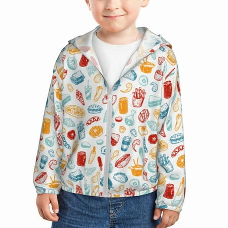 

Sun Hoodie for Kids Fast Food K Long Sleeve Swim Fishing Shirts Sun Protection Zip Up Jacket Clothing Athletic Hoodie