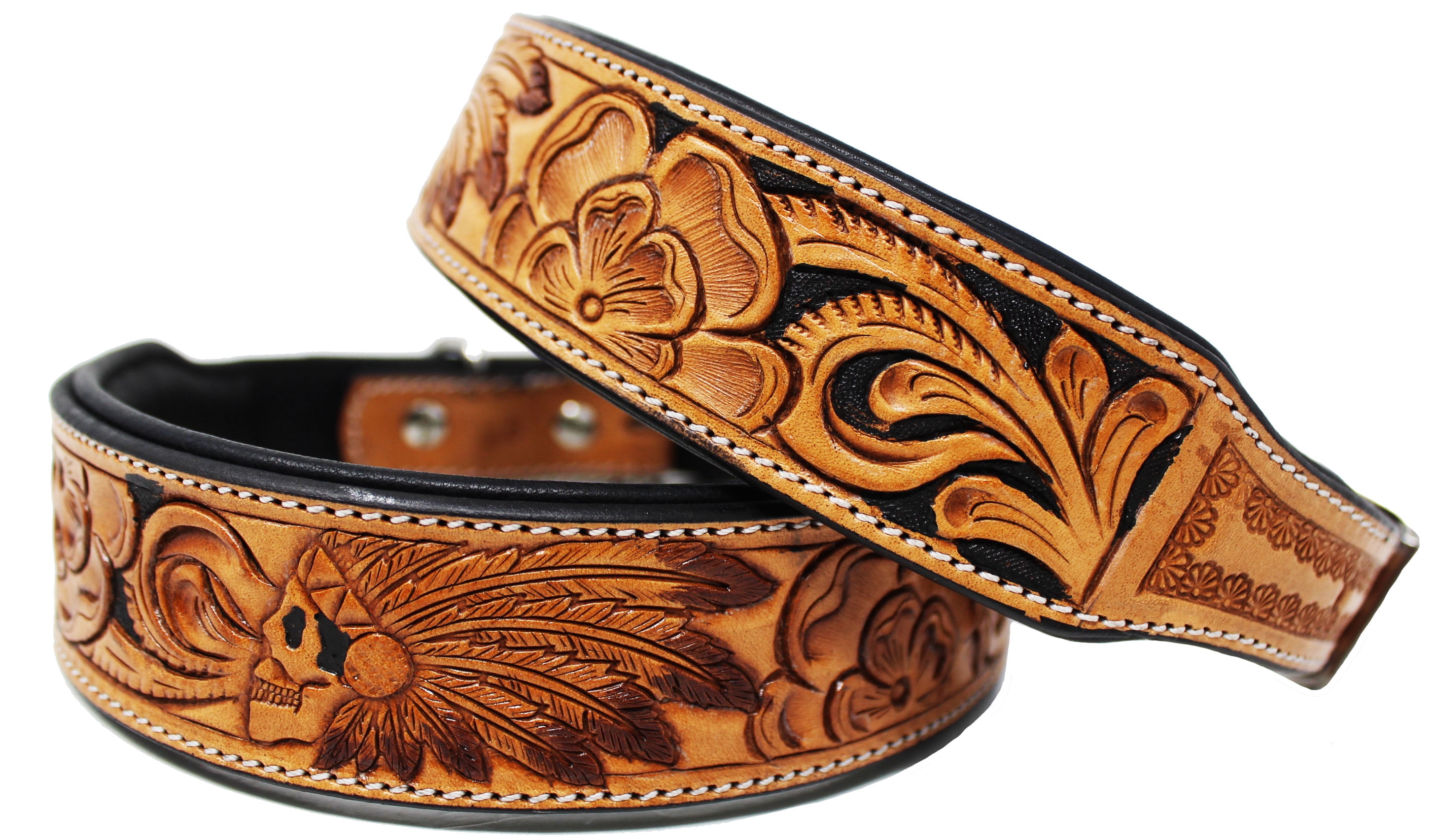 Small 13''- 17'' Padded Leather Dog Collar Heavy Duty Floral Tooled 60FK15