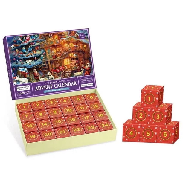 Rompecabezas Adviento 24 Cajas Rompecabezas Calendario Adviento 2024 1008 Piezas Navidad | Meses Sin Interés Regalo Navideño Entretenimiento