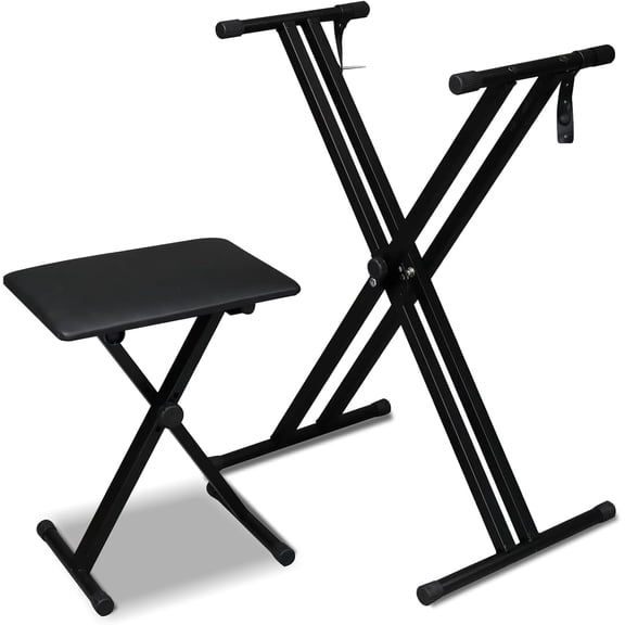 SSyao Double X Keyboard Stand and Bench Set, Adjustable Height Digital Piano Stand with Lockable Straps for 49 61 76 88 Keys