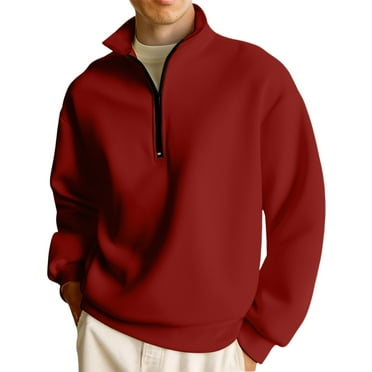 Inglocry Mens Fuzzy Fleece Sweatshirt Quarter Zip Pullover Long Sleeve Winter Fall Outdoor Warm Tops Wine XL