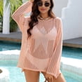 thumbnail image 6 of Summer Swimsuit Cover Up for Women Crew Neck Crochet See Through Long Sleeve Mid Length Tunic Top Womens Casual Solid Plus Size Round Neck Lightweight Breathable Vacation Beach Coverup, 6 of 9