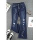 thumbnail image 3 of ABPHQTO Vaqueros acampanados de cintura alta con botones desgastados y estampado de estrellas azules para mujer, 3 of 4