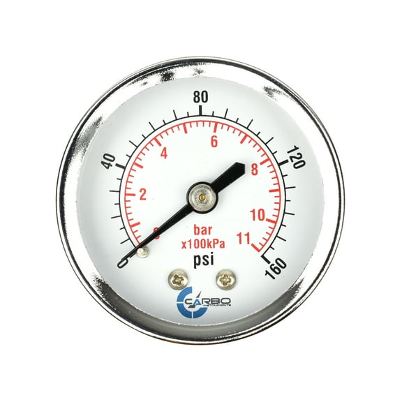 CARBO Instruments 2" Pressure Gauge, Chrome Plated Steel Case, Dry, 0-160 psi/kPa, Back Mount 1/4" NPT