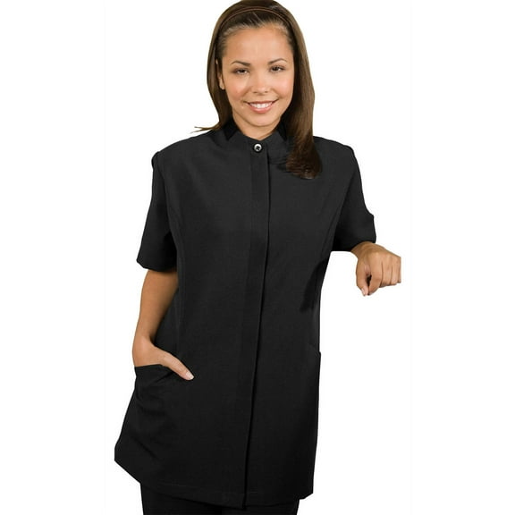 Women's Hidden Placket Solid Tunic , 7278 , BLACK , Small Regular