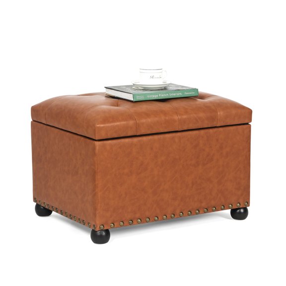 Joveco Storage Ottoman Foot Rest Stool,Lift Top Upholstered Foam Padded Rectangular Storage Ottoman Bench Store Books, Records, Toys