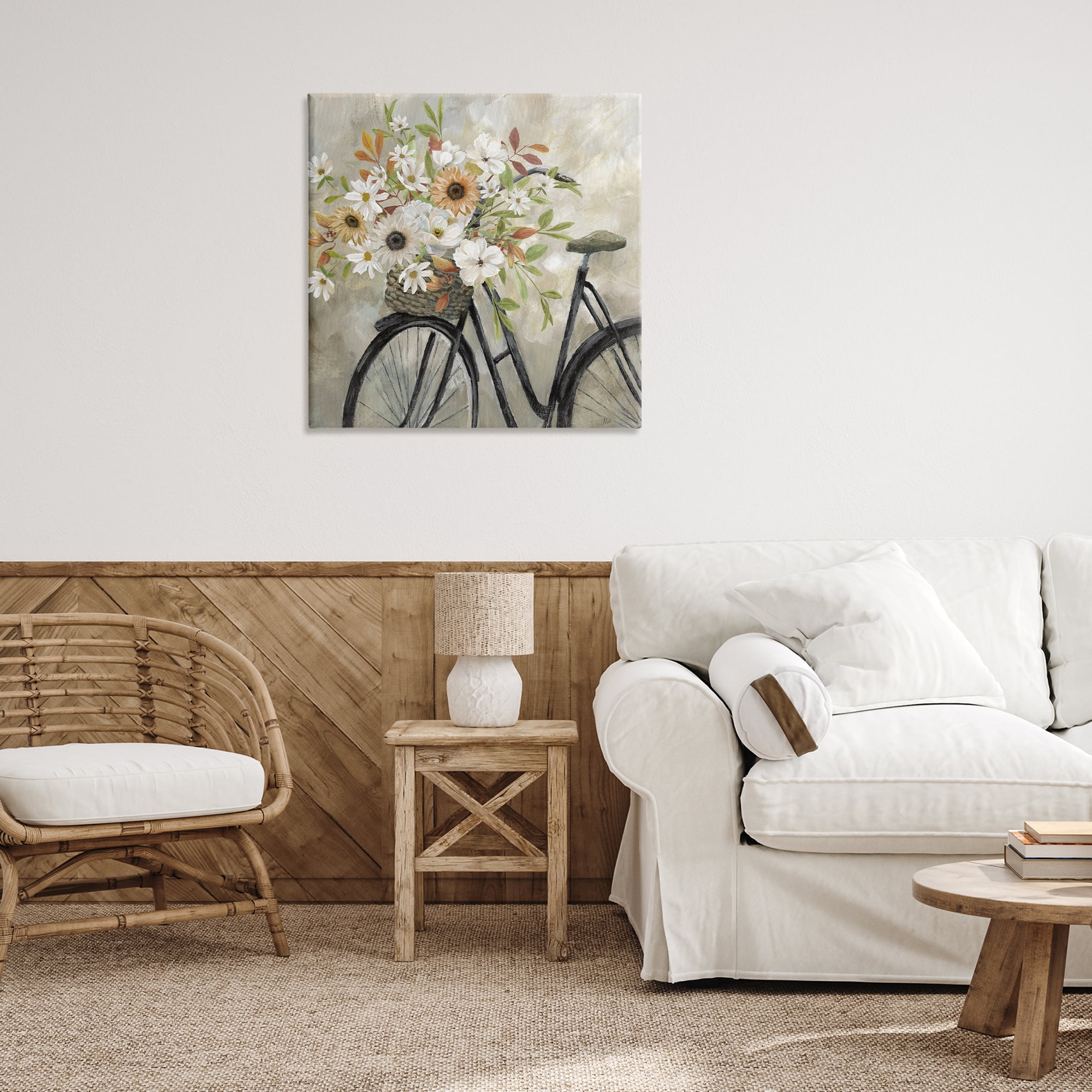 Stupell Industries Country Floral Bicycle Plants & Flowers Painting Wrapped Canvas Art Print Wall Art, 30 x 30