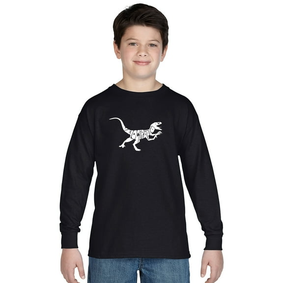 LA Pop Art Boy's Word Art Long Sleeve - Velociraptor
