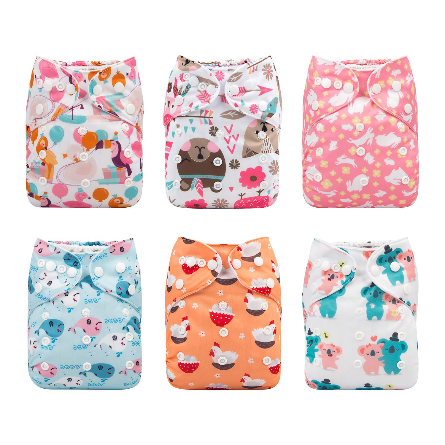 Baby Cloth Diaper Pocket 6 Microfiber Insert for Baby,One Size Adjustable Reusable Waterproof Cloth Diaper Covers 6 Pack