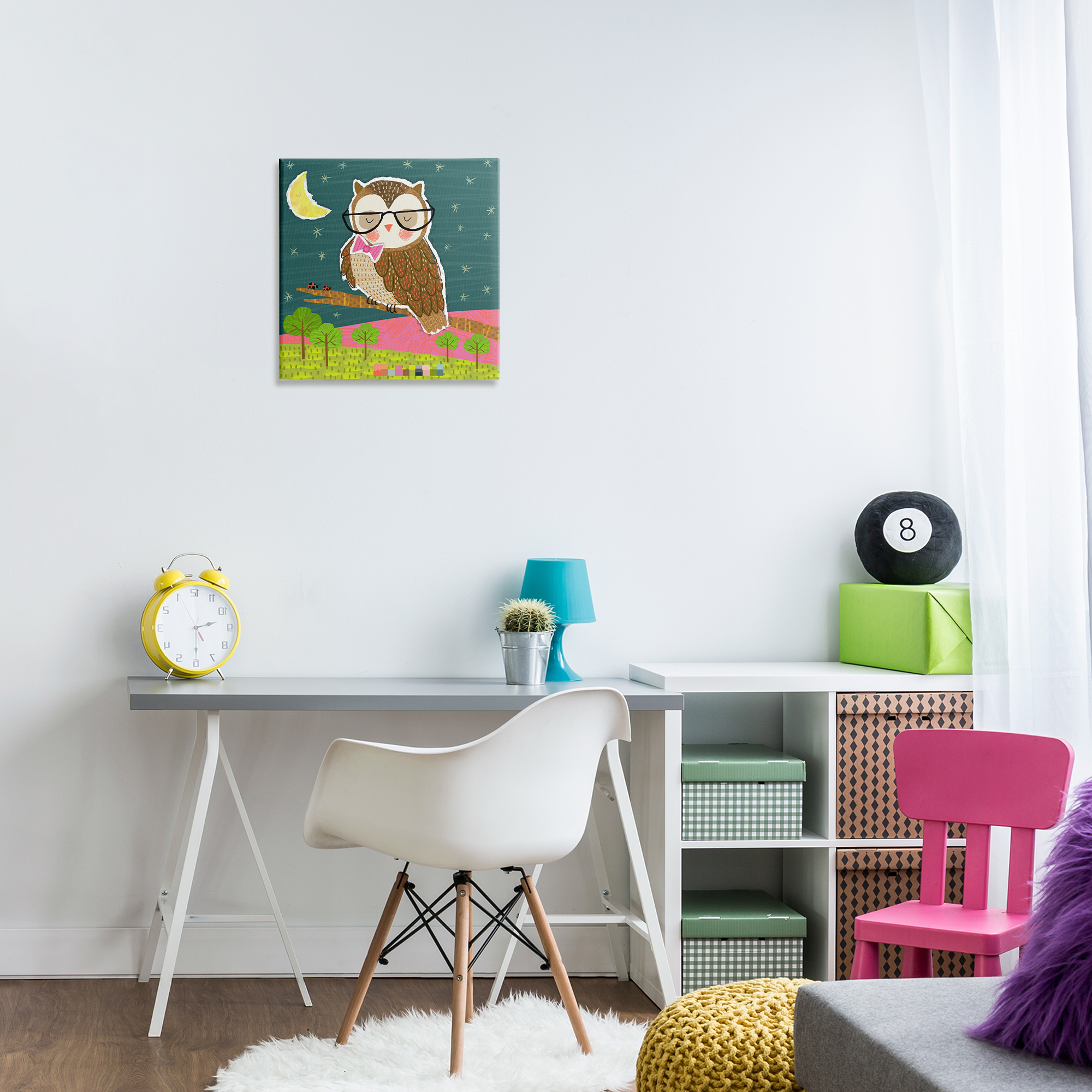 Stupell Industries Wise Owl on Branch Animals Painting Wrapped Canvas Art Print Wall Art, 17 x 17