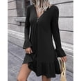 thumbnail image 3 of Vestido Con Cuello En V, Vestido De Manga Larga Con Botones A La Moda En La Parte Delantera Con Dobladillo Suave Con Volantes Para La Fecha ANGGREK No, 3 of 7