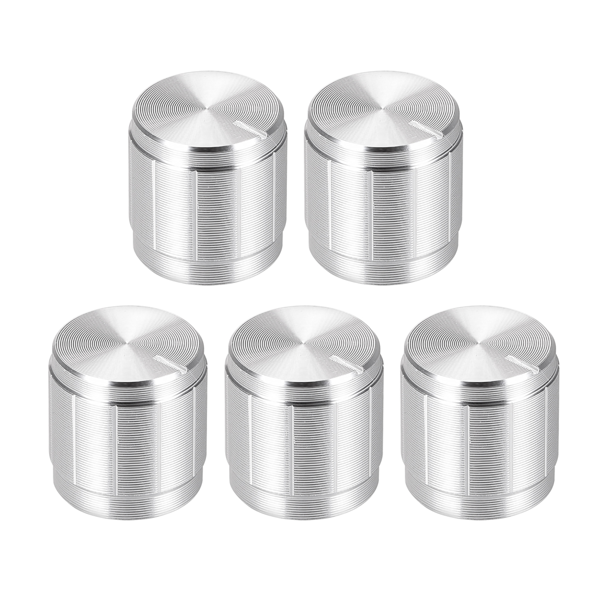 5 pcs Potentiometer Knob Knurled Shaft Siver Tone Aluminum 6mm Shaft