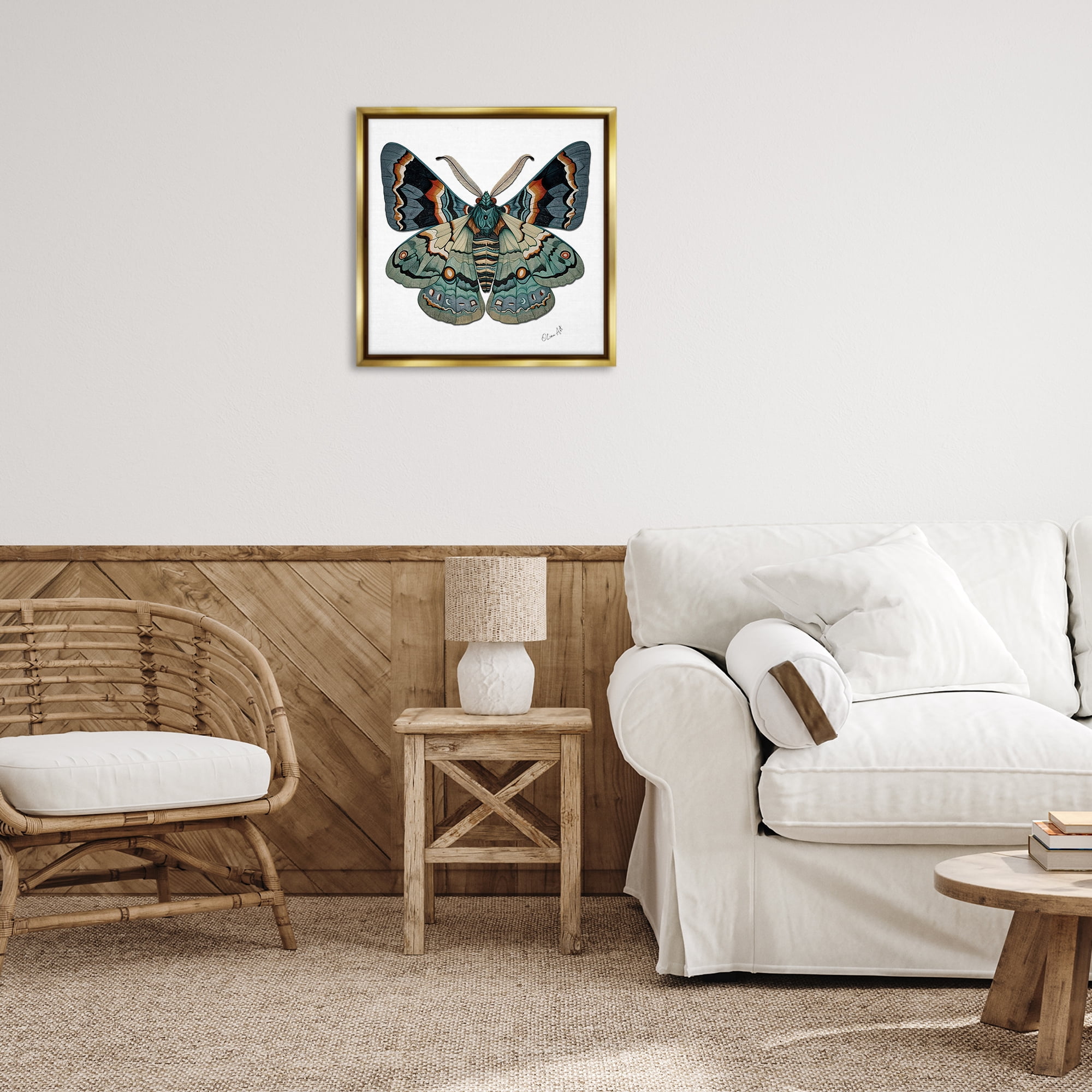 Stupell Industries Symbol Of Change Moth Animals Painting Gold Floater Framed Canvas Art Print Wall Art, 25 x 25