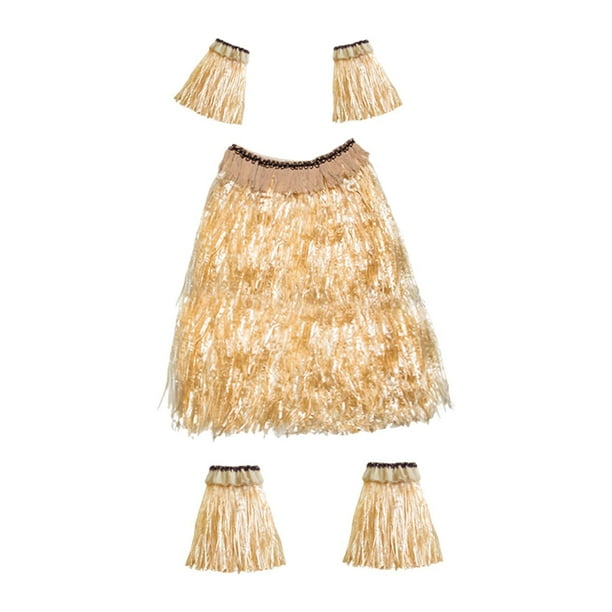 Conjunto de falda de hierba hawaiana con bandas para brazos y piernas para fiestas. Talla L