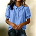 thumbnail image 5 of StSilkitty Cotton Linen Casual Shirts for Womens Puff Short Sleeve Collared Button up Blouses Summer Lightweight Trendy Tops, 5 of 8