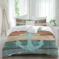 thumbnail image 2 of Turquoise Anchor Bedding 3 Piece Duvet Cover Set Queen Size, Nautical Brown Green Retro Wood Grain Soft Microfiber Comforter Cover with Zipper Closure & Pillowcases, FadeResistant Quilt Cover, 2 of 9