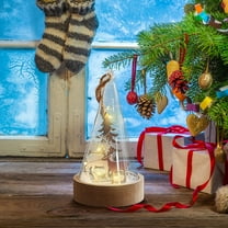 Wooowa Christmas Wooden Glass Santa Reindeer Night Light, Snow Scene Tabletop Figurine, Festive LED Decor for Holiday Home Desktop