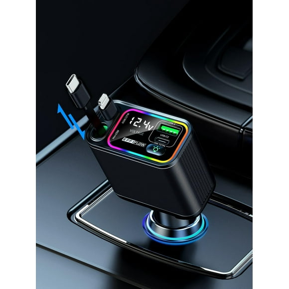 Cargador de coche EFFIFLOW retráctil USB-C Lightning 107W negro