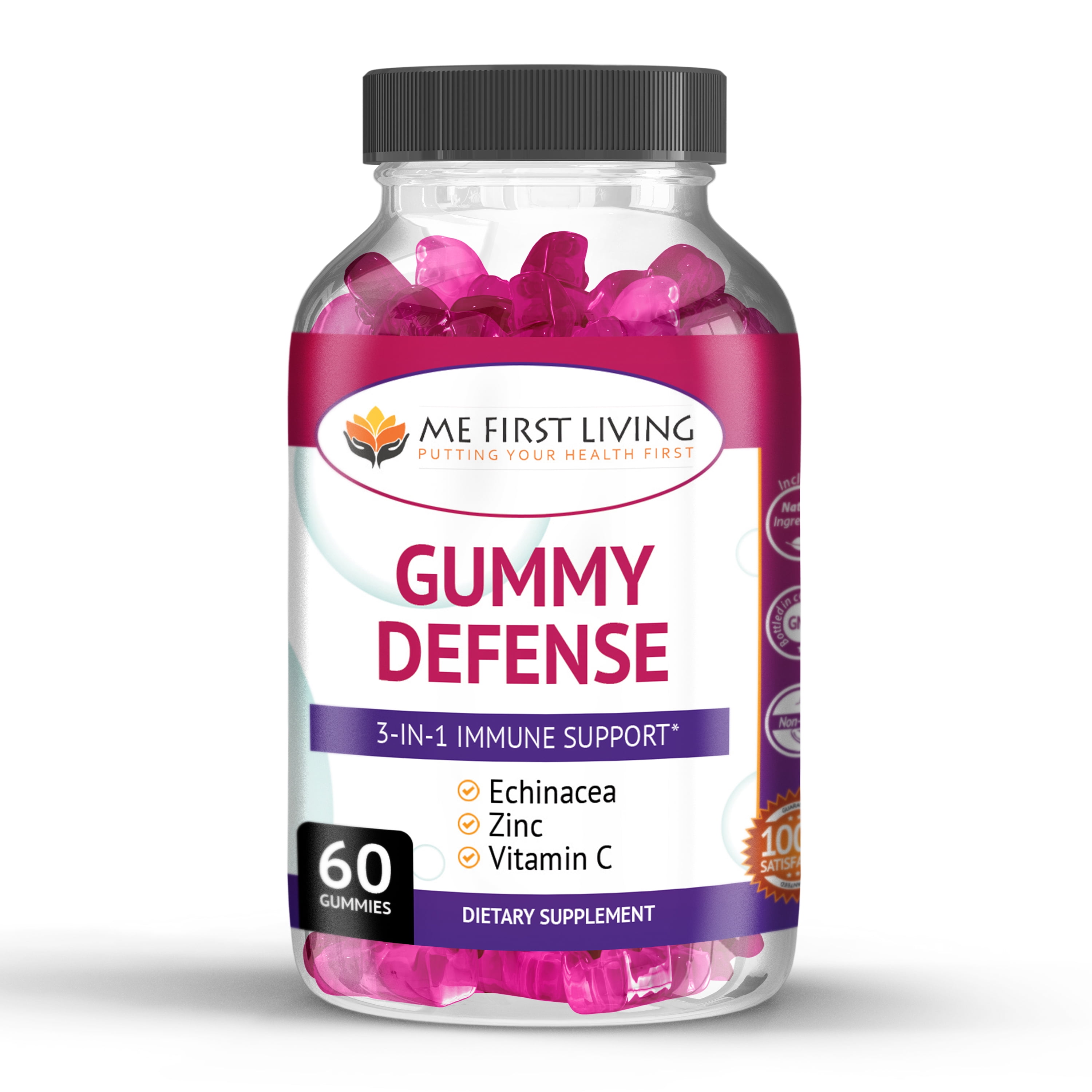 Me First Living Gummy Defense Vitamin C Gummies Plus Zinc & Echinacea, 3 in 1 Immune Support