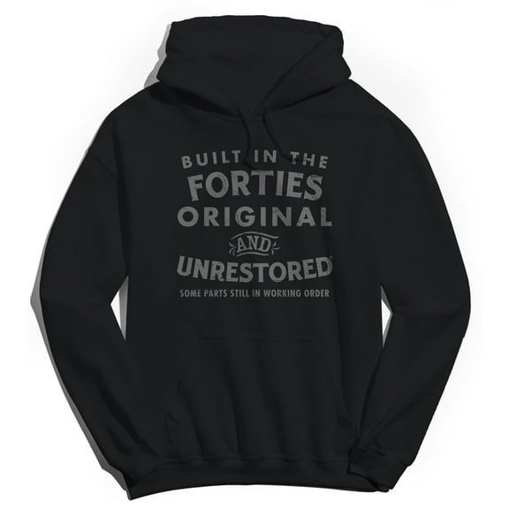 Original & Unrestored Built In The Forties Graphic Black Men's Cotton Pullover Hoodie