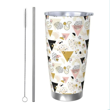 

Cauagu Geometric Triangle Pattern 20oz Tumbler Stainless Steel Vacuum Insulated Tumbler with Lid Insulated Coffee Mug Thermal Cup with Splash Proof Sliding Lid-Straw Two-piece Set