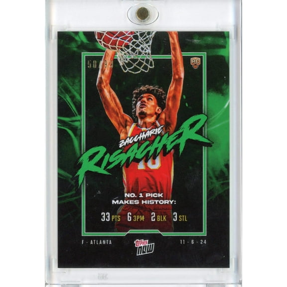 2024 Topps Now Zaccharie Risacher #5 Green #/99 Rookie RC Basketball Card