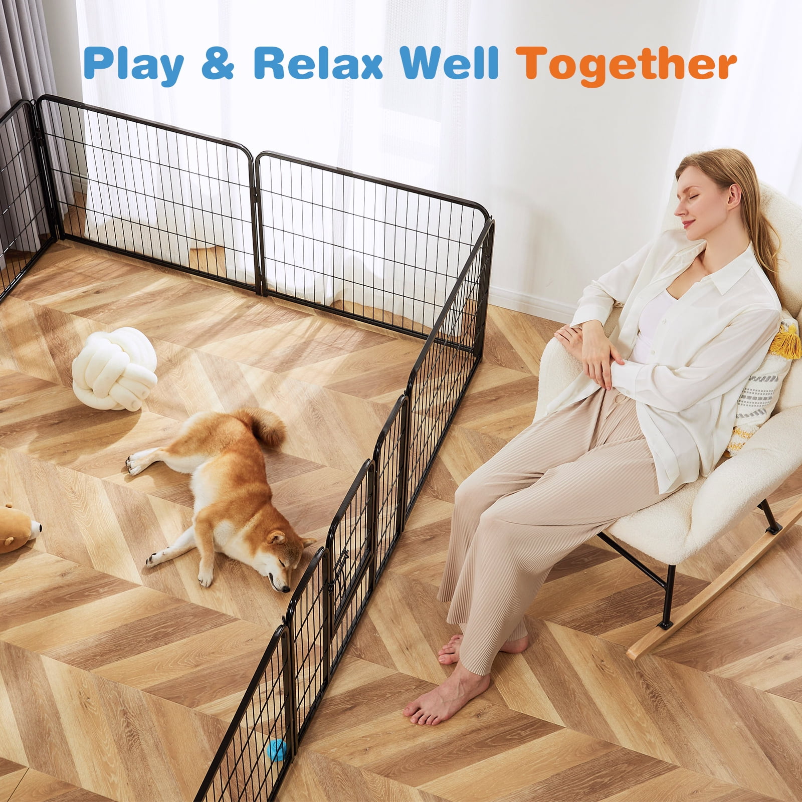 MCQ 8-Panel Portable Dog Playpen with Easy Lock Technology – Collapsible 24" Metal Fence for Your Pet's Safety and Fun Indoors & Outdoors