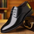thumbnail image 2 of Zapatos formales de cuero para hombre, de negocios, de otoño, con suela suave, transpirables, informales, estilo británico, coreano, con cordones, negros, para conducir, 2 of 6
