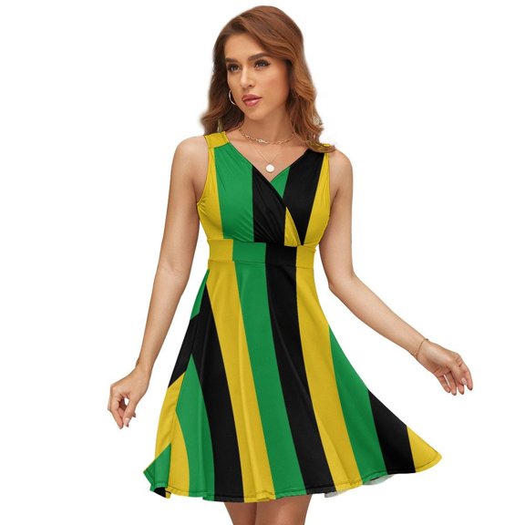 Black Yellow Green Stripes Sundress Sleeveless Dress Summer Women Clothes Dress for Women Dresses
