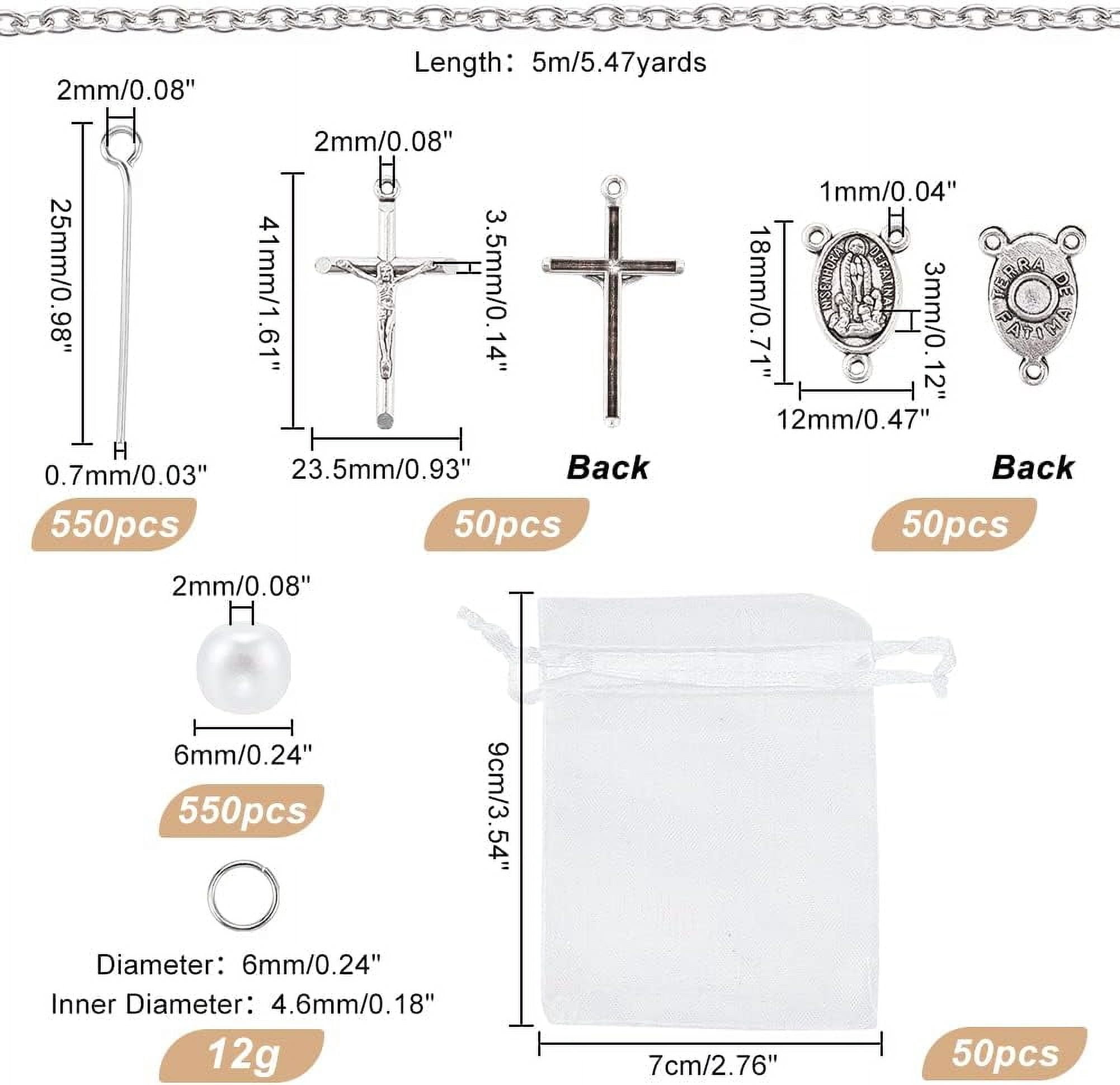 50 Sets Peral Beads 550pcs 6mm White Acrylic Pearl Beads 550pcs Metal Eye Pins Chains 50pcs Organza Bags
