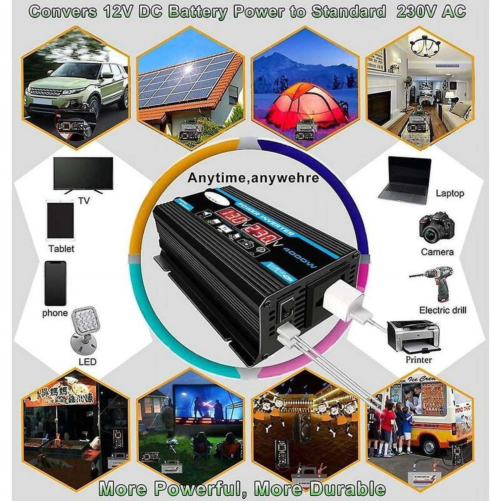 4000W Voltage Converter 12V 220V/110V Led Ac Car Power Inverter Converter Charger Adapter Inverter Dual Usb Transformer Modified Sine Wave