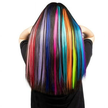 Top Sales 13 Pcs Colored Colorful Clip in Hair Extensions 55cm Straight Synthetic Hairpieces, Rainbow