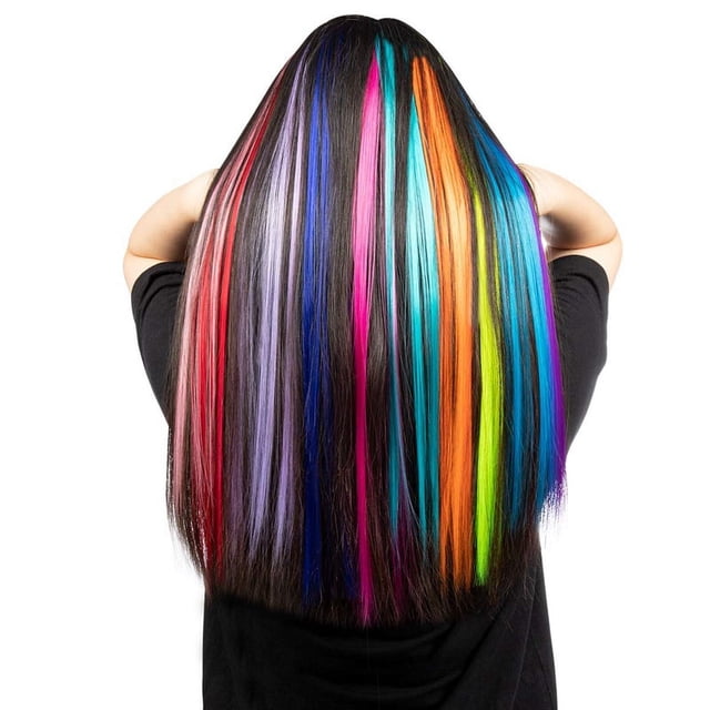 13 Piezas de Colores Fiesta Destacados Clip en Extensiones Cabello 55Cm Postizos SintéTicos Rectos, Iris