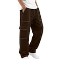 thumbnail image 2 of Danhjin Men's Cargo Pants Straight Leg Elastic Waist with Drawstring Work Casual Hiking Camping Pants Loose Solid Color Trousers with Pockets, 2 of 9
