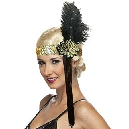 Roaring 20's Costume Sequin Flapper Headband with Feather and Tassels