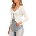 thumbnail image 4 of INSPIRE CHIC Tie Front Shrug Sweater for Women Crop Cardigan Knit 3/4 Sleeve Open Front Casual Elegant Cardigans XS White, 4 of 6