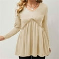 thumbnail image 2 of Holzkary Womens Long Sleeve Shirts V Neck Loose Fit Tunic Tops Babydoll Top Flowy Dressy Casual Blouse Pleated T-Shirt Loose and Sued Folded Loose V Neck T Shirt Fashion Top Khaki Xl, 2 of 4