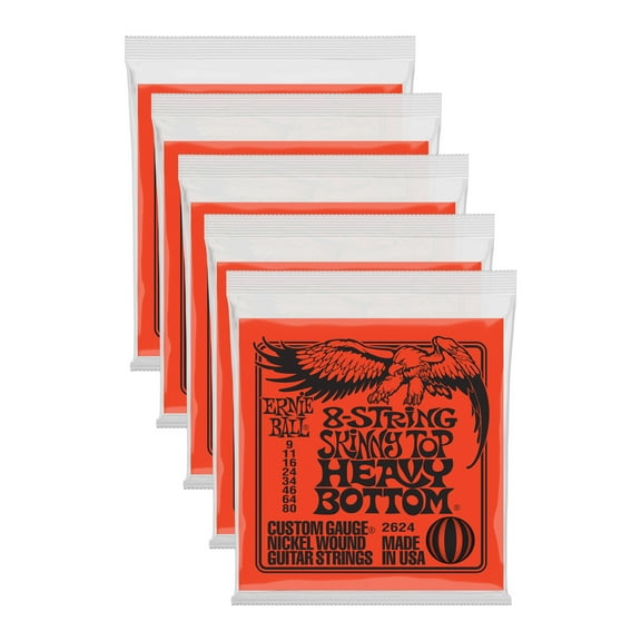 5 PACK Ernie Ball Skinny Top Heavy Bottom Nickel Wound 8-String Electric Guitar 9-80