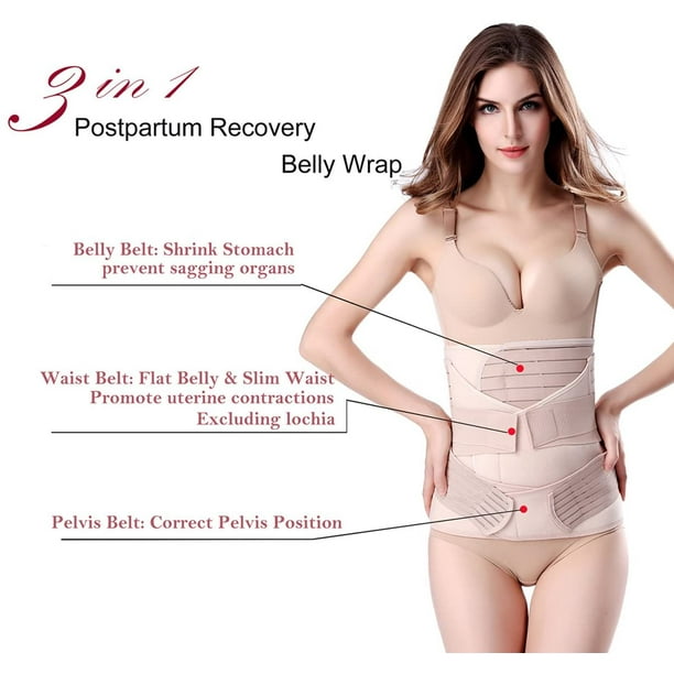 3 in 1 Postpartum Support - Recovery Belly/waist/pelvis Belt Shapewear  Slimming Girdle, Beige 