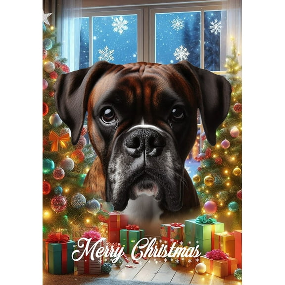 Boxer Brindle  Uncropped - Best of Breed  Christmas House Flag 28" x 40"