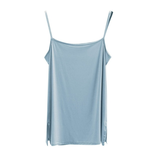 fatyb Womens Camisole Spaghetti Strap Comfy Tank Tops with Split Solid Color Loose Basic Cami Shirts