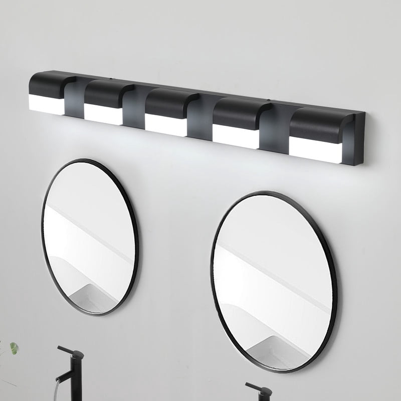 Modern 5-Light LED Vanity Light, Black Bathroom Light Fixtures Over Mirror with Acrylic Shades, Dimmable Wall-Mounted Bathroom Vanity Lighting for Bathroom, Bedroom, Powder Room