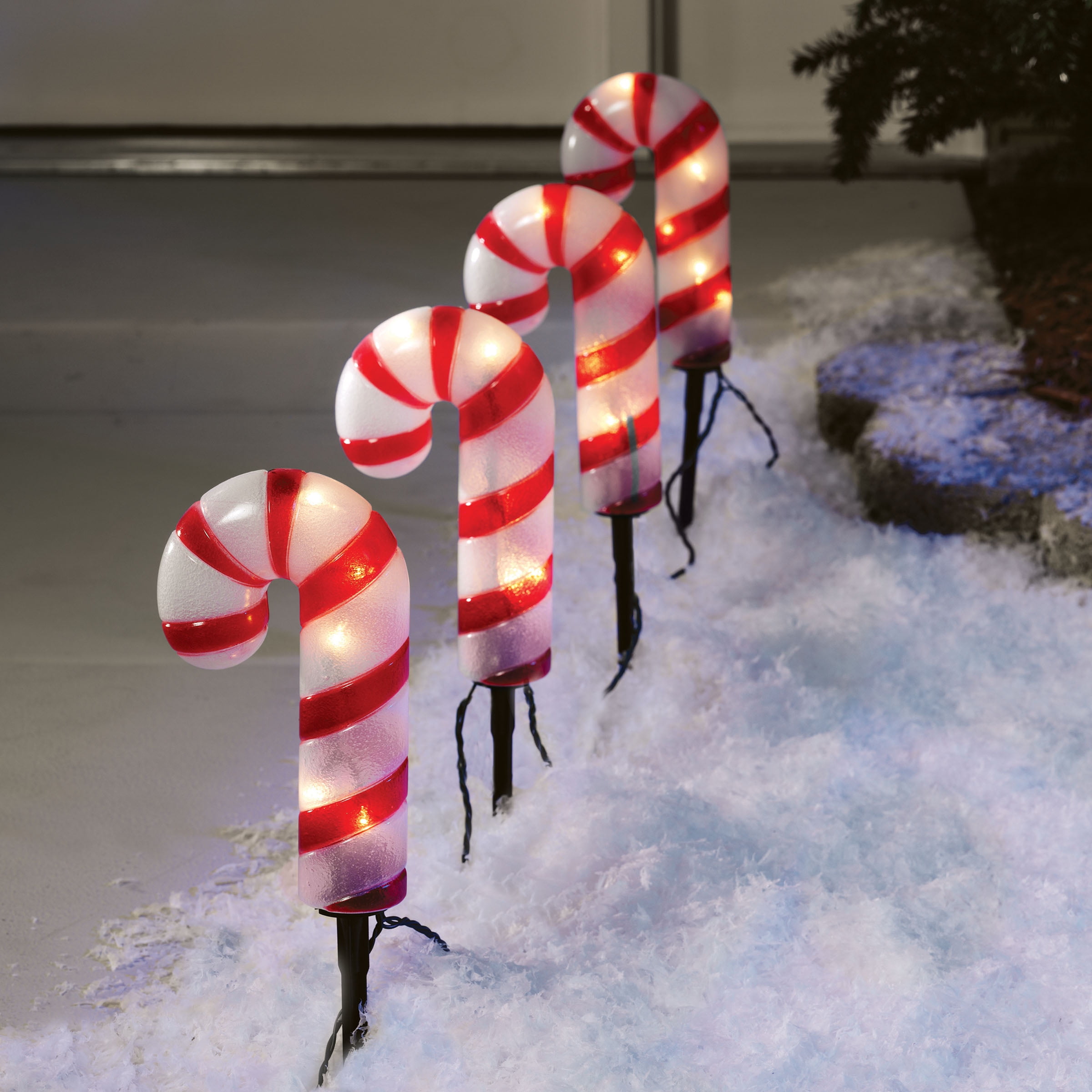 Holiday Time 4 Piece Crystal Effect 10 Inch Red/White Candy Cane Pathway Holiday Outdoor Lighting