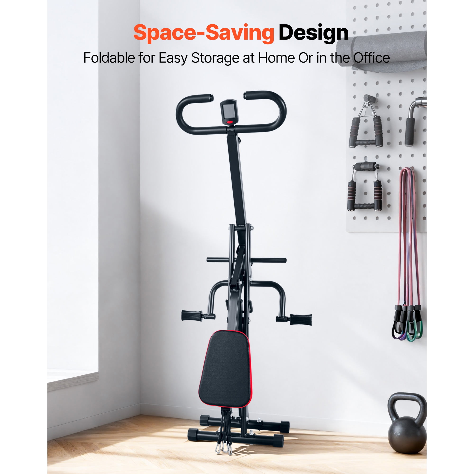 KFFKFF Foldable Squat and Rowing Machine for Home Workouts, Easy-to-Set-Up Exercise Equipment with 3 Durable Resistance Bands, Glute and Leg Training Machine, Black